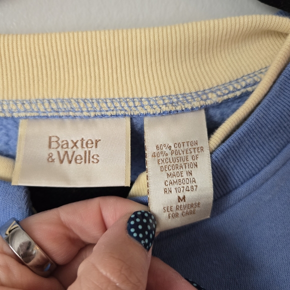 Vintage Y2K Baxter & Wells Blue Embroidered Cardigan Sweatshirt Cottagecore - Picture 5 of 6